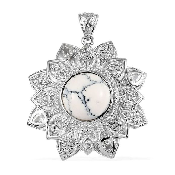 Jewelry - Howlite Simulated Diamond Floral Pendant in Platinum Bond 9.20 ctw White